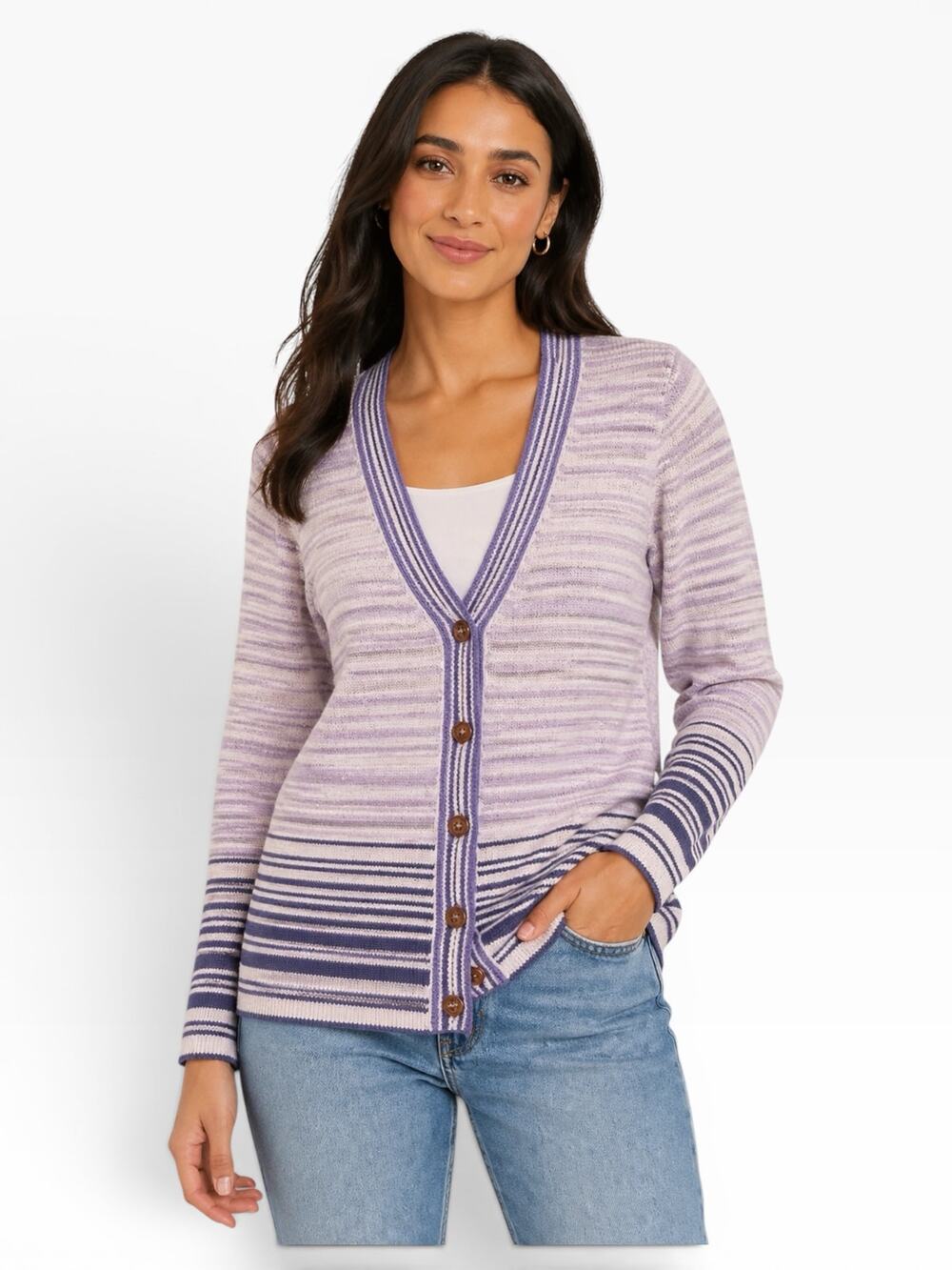 Nine West Striped Button Front Cardigan Women L NWT